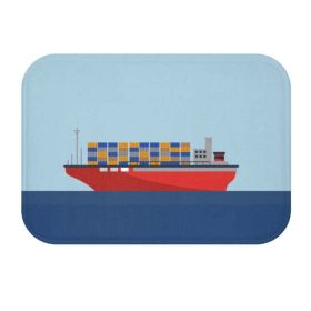 Cargo Ship with Containers in the Ocean Bath Mat
