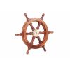 12" Teak Wood Ship Wheel with Brass Inset and Six Spokes; Brown and Gold
