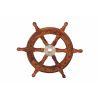 12" Teak Wood Ship Wheel with Brass Inset and Six Spokes; Brown and Gold