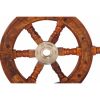 12" Teak Wood Ship Wheel with Brass Inset and Six Spokes; Brown and Gold