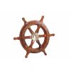 12" Teak Wood Ship Wheel with Brass Inset and Six Spokes; Brown and Gold