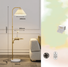Pleated Living Room Sofa Floor Lamp Solid Wood Bedside Bedroom (Option: Gold-Wireless Tmall-220V US)