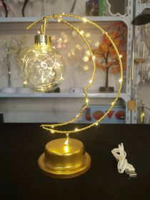 Iron Art Moon Indoor Decoration Small Night Light (Option: Round ball dual purpose-Warm color-USB)