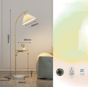 Floor Lamp Living Room Sofa Next To Bedroom Head Of Bed Wireless Upright (Option: Gold-Wood panel remote dimming-220V US)