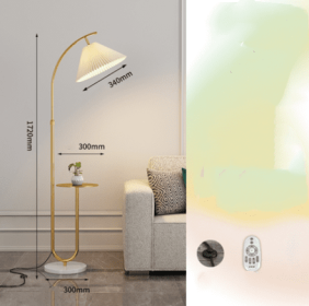 Pleated Floor Lamp Nordic Living Room Bedroom Wireless Charging Model (Option: Gold-Iron remote dimming-220V US)