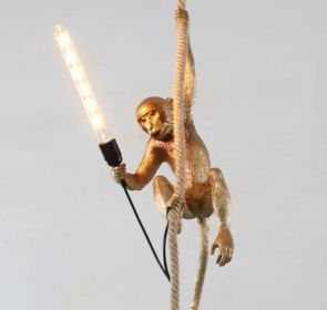Resin Black White Gold Monkey Lamp Pendant Light For Living Room Lamps Art Parlor Study Room Led Lights lustre With (Option: Gold-Warm-EU)