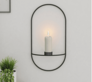 3D Metal Candle Holder Geometric Round Candlestick Wall Mounted Crafts Wedding Table Home Deco Party Festival Decoration Gifts (Option: Black-A)