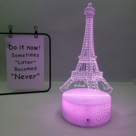 Eiffel Tower 3D Visual Slide Transparent Acrylic LED Seven Color Rechargeable Touch Table Lamp Children's Gift Light (Option: Whiteblack plastic base-Single acrylic board)