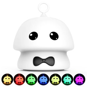 Creative Cute Rabbit Silicone Night Light (Option: White mushroom and black tie-rechargeable)