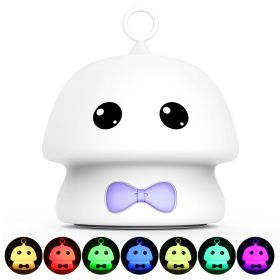 Creative Cute Rabbit Silicone Night Light (Option: White mushroom and purple tie-battery)