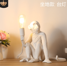 Resin Black White Gold Monkey Lamp Pendant Light For Living Room Lamps Art Parlor Study Room Led Lights lustre With (Option: White-2-US warm)