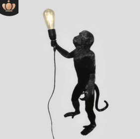 Resin Black White Gold Monkey Lamp Pendant Light For Living Room Lamps Art Parlor Study Room Led Lights lustre With (Option: Black-3-UK cold)