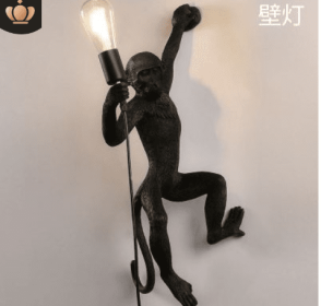 Resin Black White Gold Monkey Lamp Pendant Light For Living Room Lamps Art Parlor Study Room Led Lights lustre With (Option: Black-4-EU warm)
