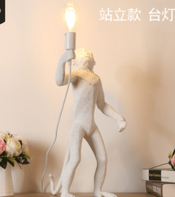 Resin Black White Gold Monkey Lamp Pendant Light For Living Room Lamps Art Parlor Study Room Led Lights lustre With (Option: White-3-US cold)