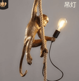 Resin Black White Gold Monkey Lamp Pendant Light For Living Room Lamps Art Parlor Study Room Led Lights lustre With (Option: Gold-1-US warm)