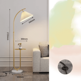 Pleated Floor Lamp Nordic Living Room Bedroom Wireless Charging Model (Option: Gold-Iron tricolor-220V US)