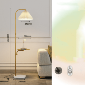Pleated Living Room Sofa Floor Lamp Solid Wood Bedside Bedroom (Option: Gold-Iron remote dimming-220V US)