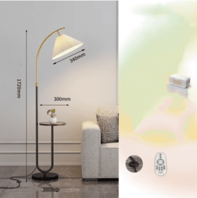 Pleated Floor Lamp Nordic Living Room Bedroom Wireless Charging Model (Option: Black-Wooden plate Tmall cat-220V US)
