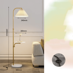 Pleated Living Room Sofa Floor Lamp Solid Wood Bedside Bedroom (Option: Gold-Marble tricolor-220V US)