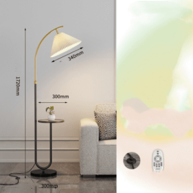 Pleated Floor Lamp Nordic Living Room Bedroom Wireless Charging Model (Option: Black-Wood panel remote dimming-220V US)