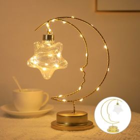 Iron Art Moon Indoor Decoration Small Night Light (Option: Star Single use-Warm color-USB)