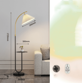Pleated Floor Lamp Nordic Living Room Bedroom Wireless Charging Model (Option: Black-Iron remote dimming-220V US)