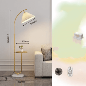 Pleated Floor Lamp Nordic Living Room Bedroom Wireless Charging Model (Option: Gold-Wooden plate Tmall cat-220V US)