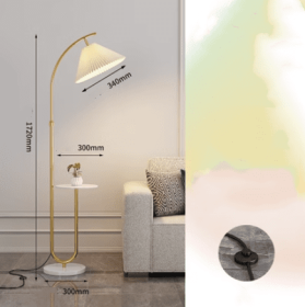 Pleated Floor Lamp Nordic Living Room Bedroom Wireless Charging Model (Option: Gold-Marble tricolor-220V US)