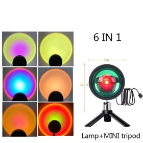 Sunset Projection Lamp Rainbow Atmosphere Night Light (Option: 6Color Minitripod-USB)