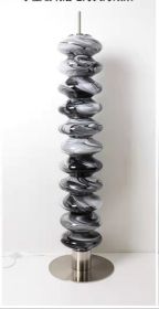 Living Room Floor Lamp Bedroom Simple Personality Homestay (Option: Wrought iron ink glass-Tricolor light-EU)