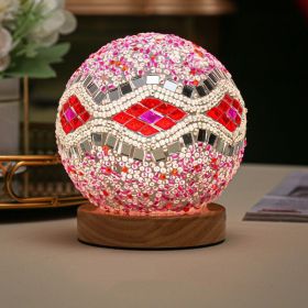Small Night Light Bohemian Style Rechargeable Table Decorative Glass Lamp (Option: Baroque powder-USB-Tricolor)