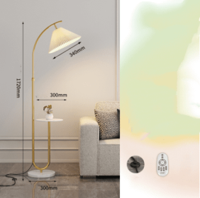Pleated Floor Lamp Nordic Living Room Bedroom Wireless Charging Model (Option: Gold-Marble remote dimming-220V US)