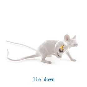 Creative Nordic Resin Mouse Table Lamp Desk LED Night Lights Small Mini Rat Desk Lamps (Option: White-US liedown)