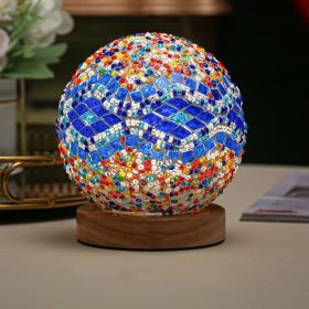 Small Night Light Bohemian Style Rechargeable Table Decorative Glass Lamp (Option: Baroque blue-USB-Warm color)
