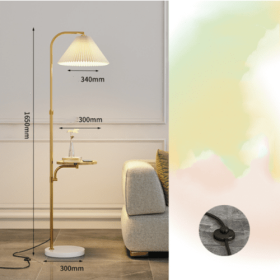 Pleated Living Room Sofa Floor Lamp Solid Wood Bedside Bedroom (Option: Gold-Wireless tricolor-220V US)