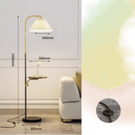 Pleated Living Room Sofa Floor Lamp Solid Wood Bedside Bedroom (Option: Black-Wood plate three colors-220V US)
