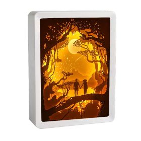 Home Photo Frame Bedside Lamp 3d Light And Shadow Paper Carving Ornaments (Option: Hold hands-Default USB interface-USB)