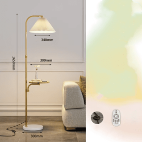 Pleated Living Room Sofa Floor Lamp Solid Wood Bedside Bedroom (Option: Gold-Wireless remote dimming-220V US)
