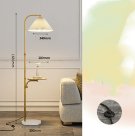 Pleated Living Room Sofa Floor Lamp Solid Wood Bedside Bedroom (Option: Gold-Wood plate three colors-220V US)
