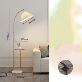 Pleated Floor Lamp Nordic Living Room Bedroom Wireless Charging Model (Option: Gold-Wireless tricolor-220V US)