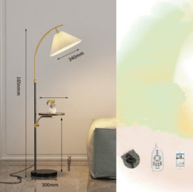 Floor Lamp Living Room Sofa Next To Bedroom Head Of Bed Wireless Upright (Option: Black-Wood panel remote dimming-220V US)