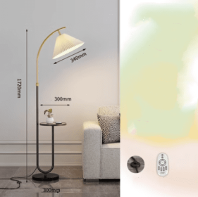 Pleated Floor Lamp Nordic Living Room Bedroom Wireless Charging Model (Option: Black-Wireless remote dimming-220V US)