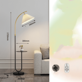 Pleated Floor Lamp Nordic Living Room Bedroom Wireless Charging Model (Option: Black-Marble remote dimming-220V US)