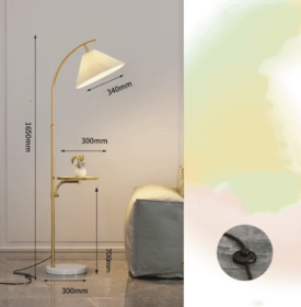 Floor Lamp Living Room Sofa Next To Bedroom Head Of Bed Wireless Upright (Option: Gold-Wood plate three colors-220V US)