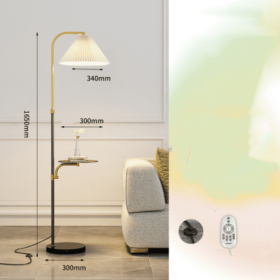 Pleated Living Room Sofa Floor Lamp Solid Wood Bedside Bedroom (Option: Black-Iron remote dimming-220V US)