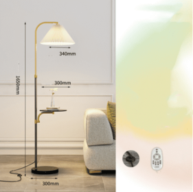 Pleated Living Room Sofa Floor Lamp Solid Wood Bedside Bedroom (Option: Black-Marble remote dimming-220V US)