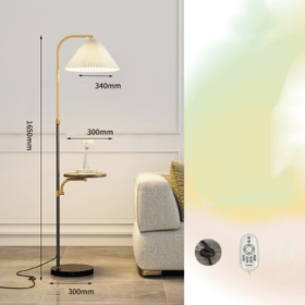 Pleated Living Room Sofa Floor Lamp Solid Wood Bedside Bedroom (Option: Black-Wood panel remote dimming-220V US)