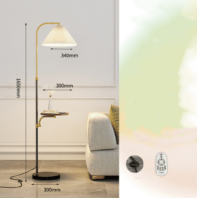 Pleated Living Room Sofa Floor Lamp Solid Wood Bedside Bedroom (Option: Black-Wireless remote dimming-220V US)
