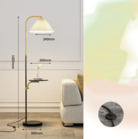Pleated Living Room Sofa Floor Lamp Solid Wood Bedside Bedroom (Option: Black-Marble tricolor-220V US)