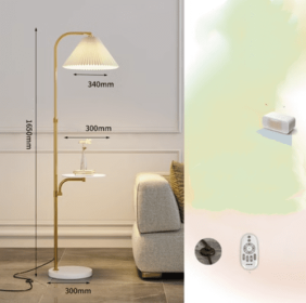 Pleated Living Room Sofa Floor Lamp Solid Wood Bedside Bedroom (Option: Gold-Marble Tmall-220V US)